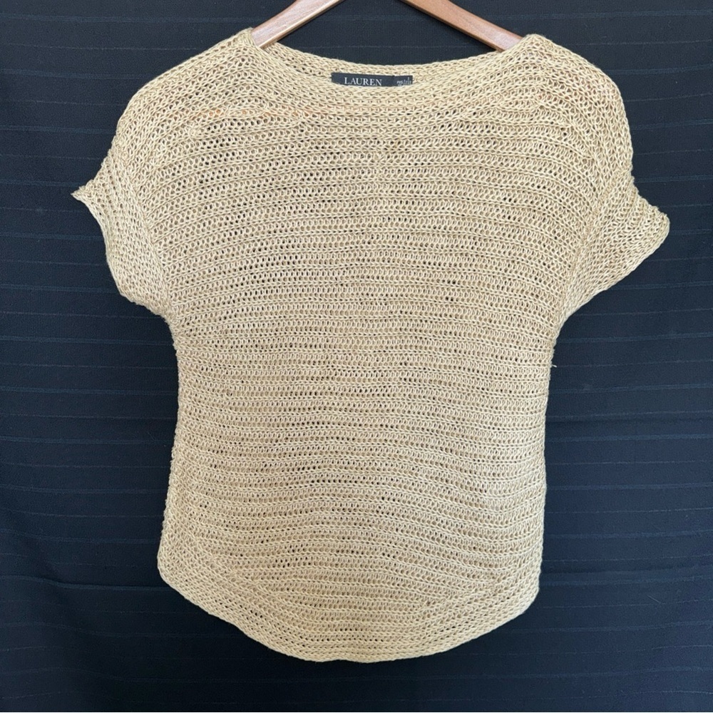 Lauren Ralph Lauren Black Label Gold Short Sleeve 100% Linen Knit Sweater PXS